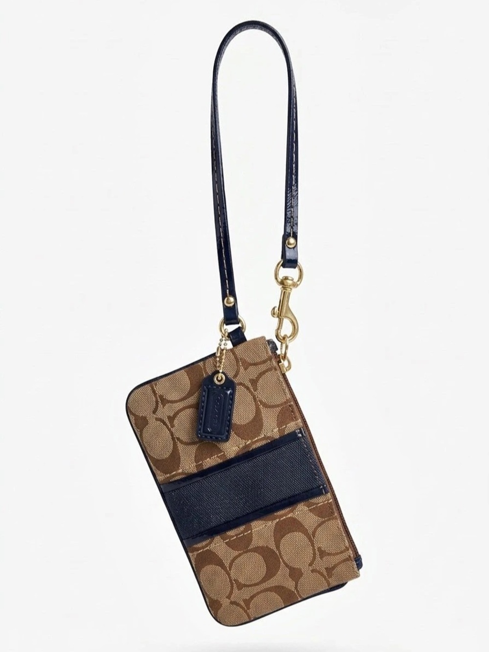 Coach Essential Small Wristlet In Signature Denim Signature Denim Brown & Blue